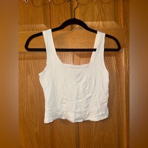 Originality White Cropped Tank. Square Neck